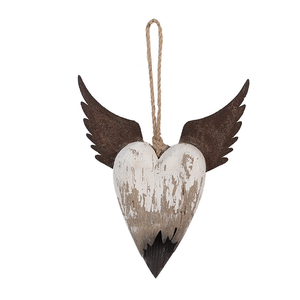 [6H2415M] Ciondolo Decorativo Cuore Bianco Marrone 18x3x22 cm
