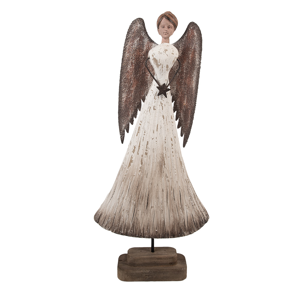 [6H2424] Décoration de Noël Ange Blanc Marron 19x6x42 cm
