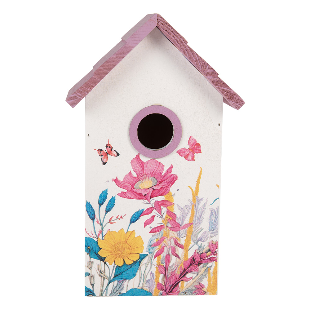 [6H2452] Birdhouse White Pink 15x10x22 cm