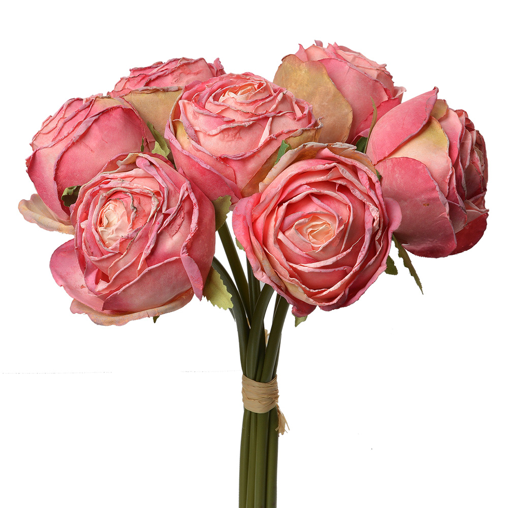 [6PL0336P] Kunstbloem bos van 7 rozen 16x14x34 cm