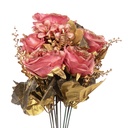Fiore artificiale mazzo rose Rosa Color oro 18x15x50 cm
