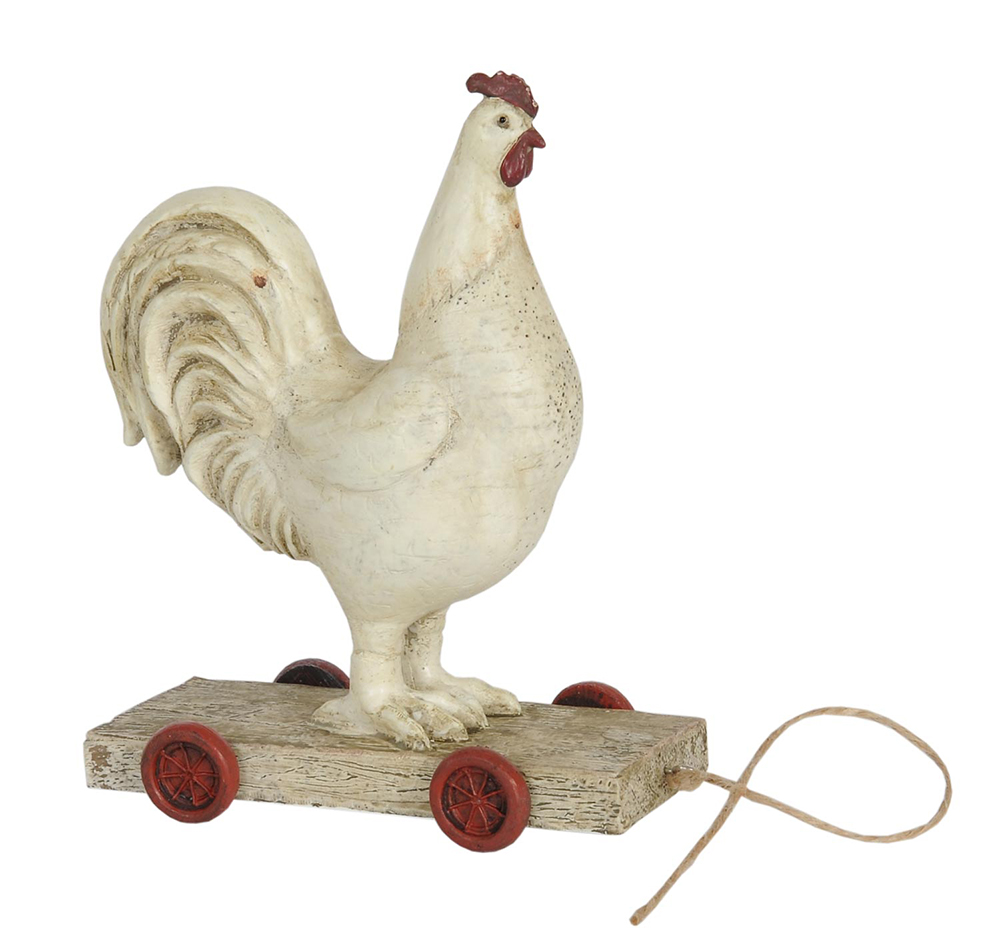 [6PR0033] Haan op wielen 15x7x17 cm