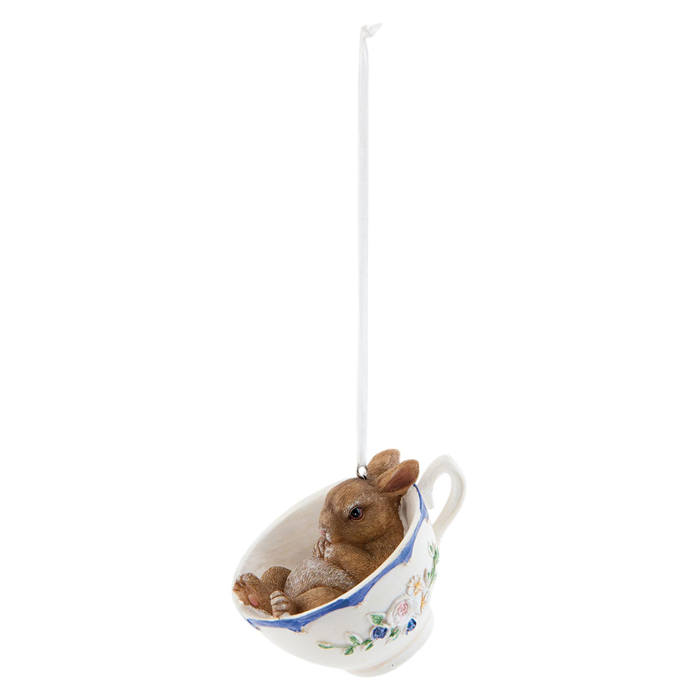 [6PR0692] Decoratie hanger konijn in kopje 9x7x5 cm