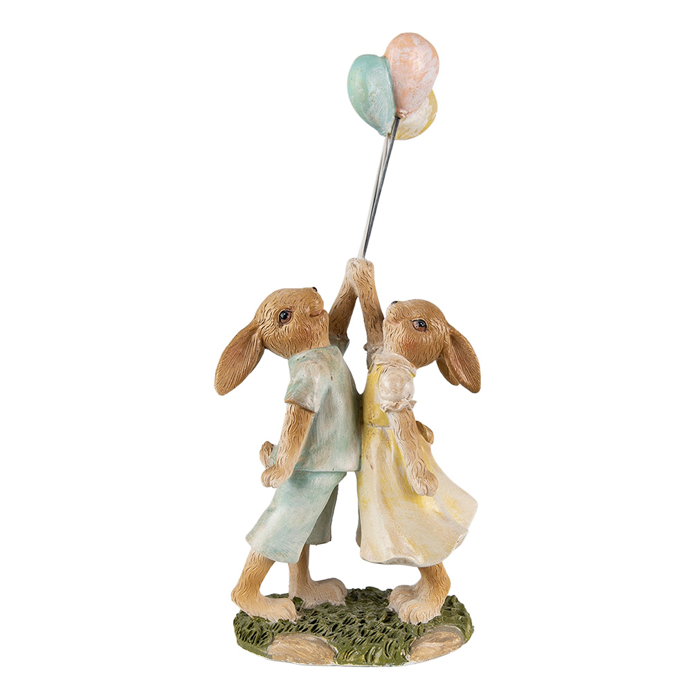 [6PR3853] Statua Decorativa Conigli Verde Marrone 10x6x22 cm