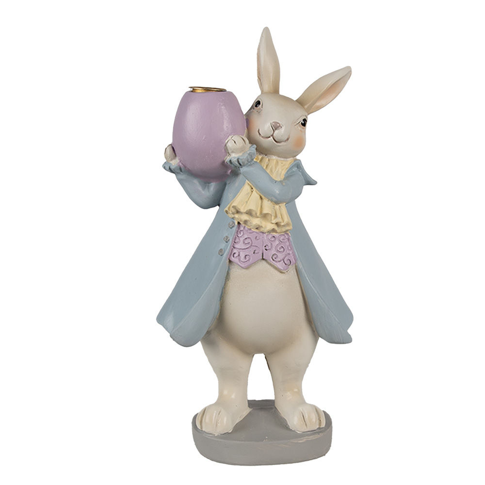 [6PR4013] Kerzenständer Kaninchen Beige Blau 10x8x20 cm