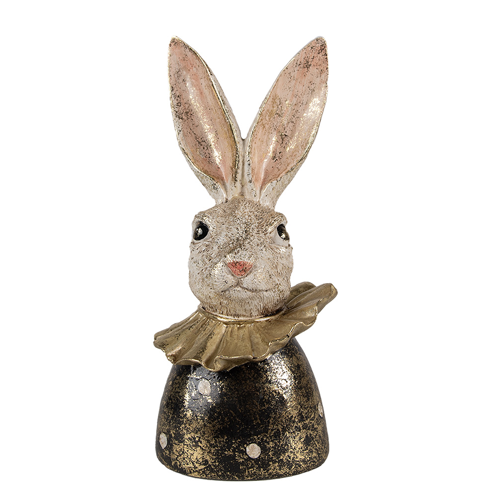 [6PR4086] Deko Kaninchen Weiß goldfarbig schwarz 11x11x23 cm