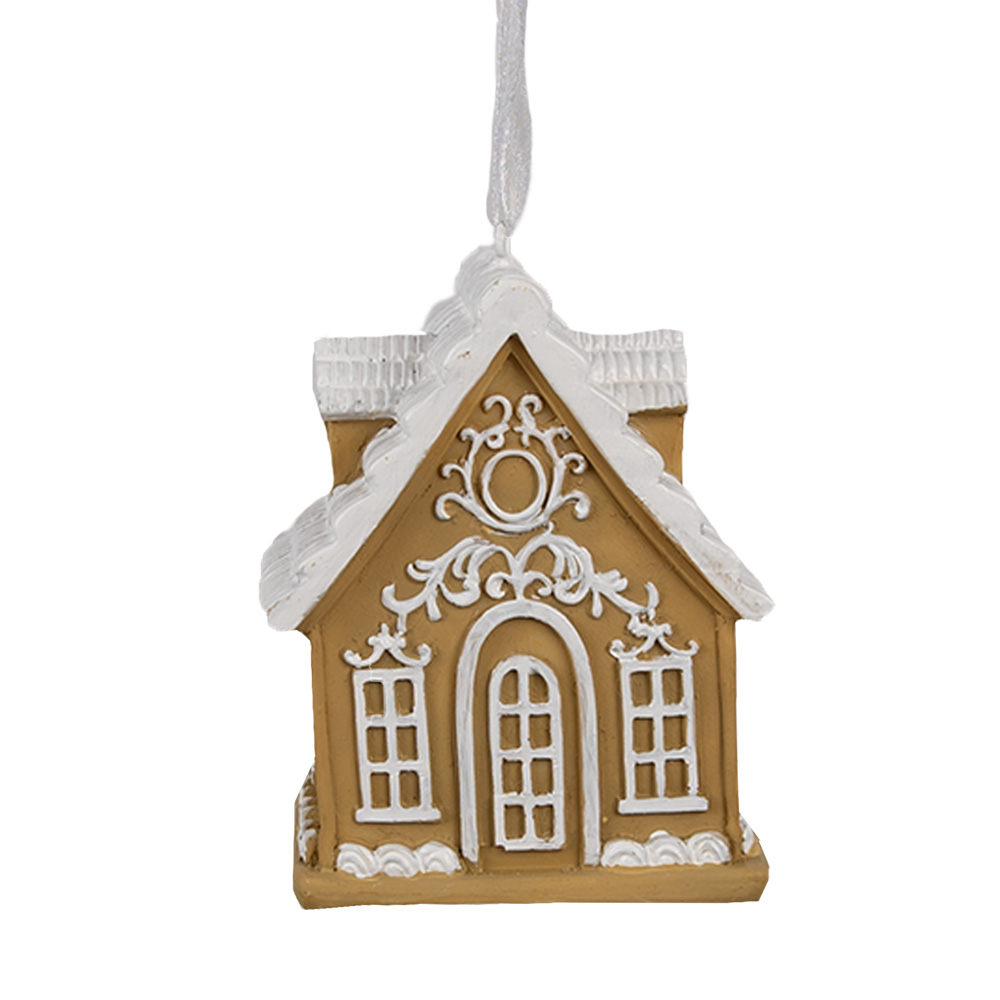 [6PR4213] Ciondolo di decorazione di una casetta Marrone Bianco 6x4x7 cm