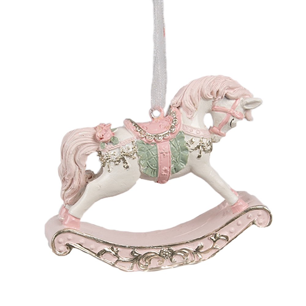 [6PR4224] Pendentif décoratif cheval à bascule Rose 8x2x7 cm