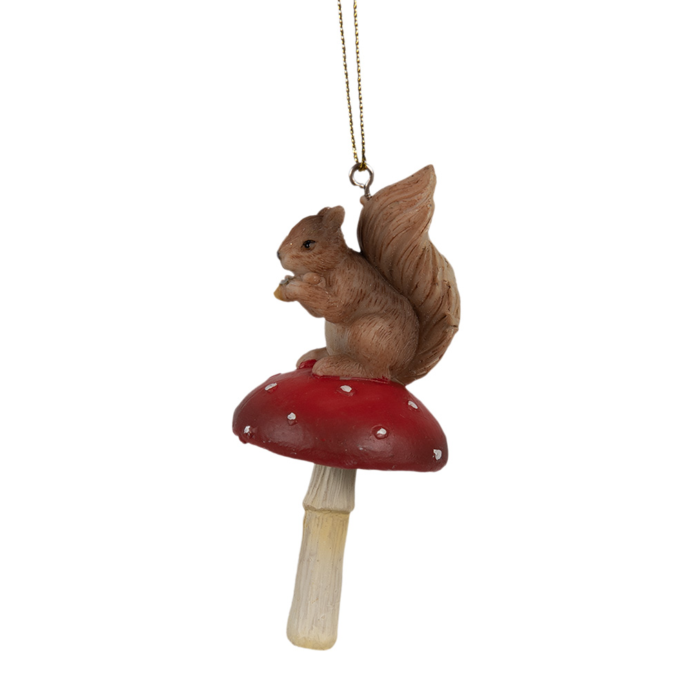 [6PR4233] Decoratie hanger eekhoorn op paddenstoel 4x4x9 cm