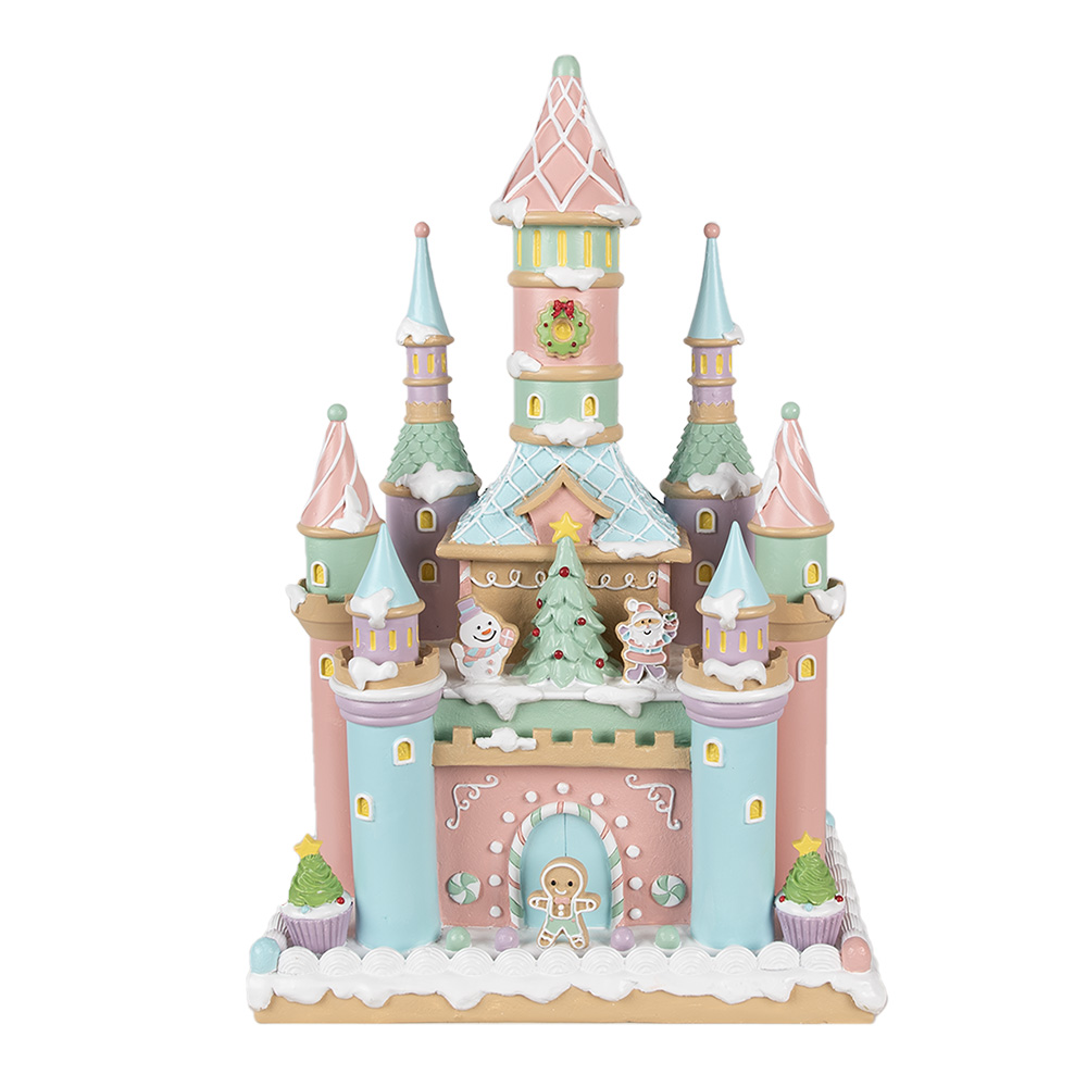 [6PR4262] Decorazione Castello Rosa Blu 27x18x42 cm