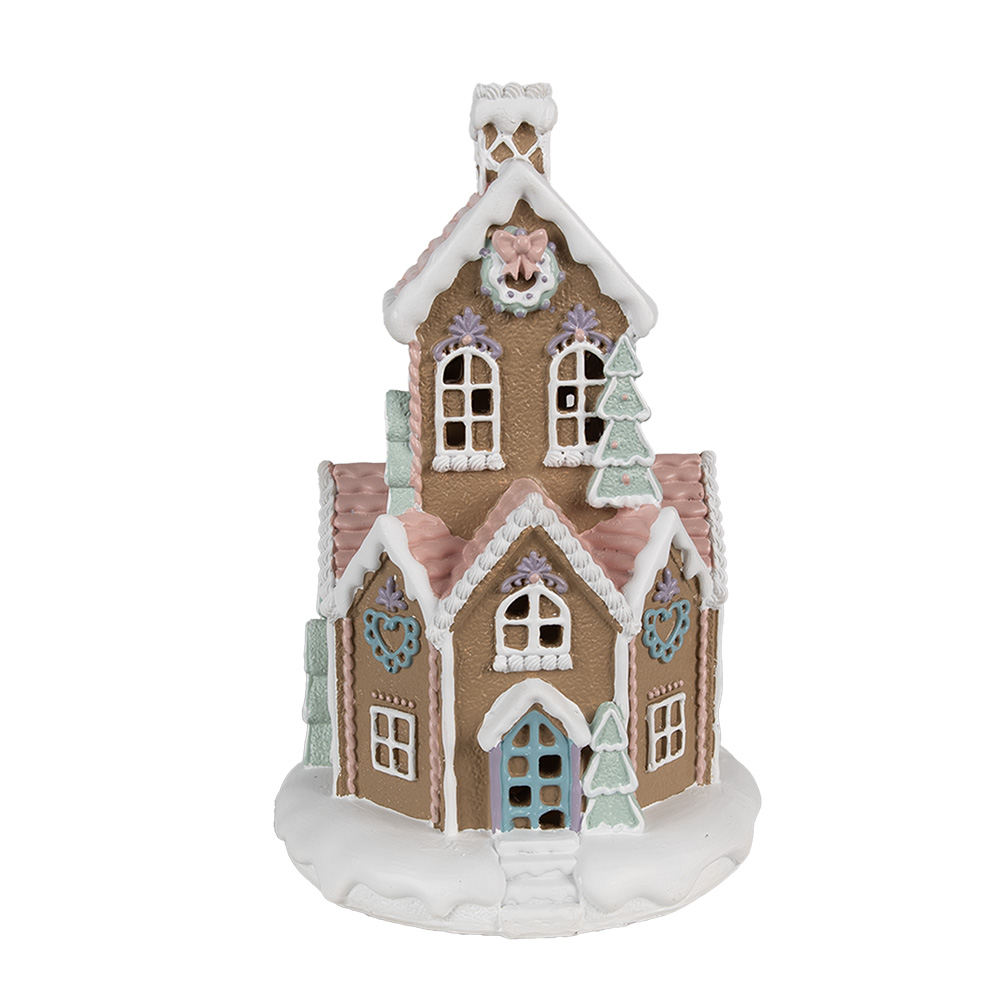 [6PR4308] Dekoration Haus mit LED Braun Weiß Ø 14x22 cm / 3xAAA