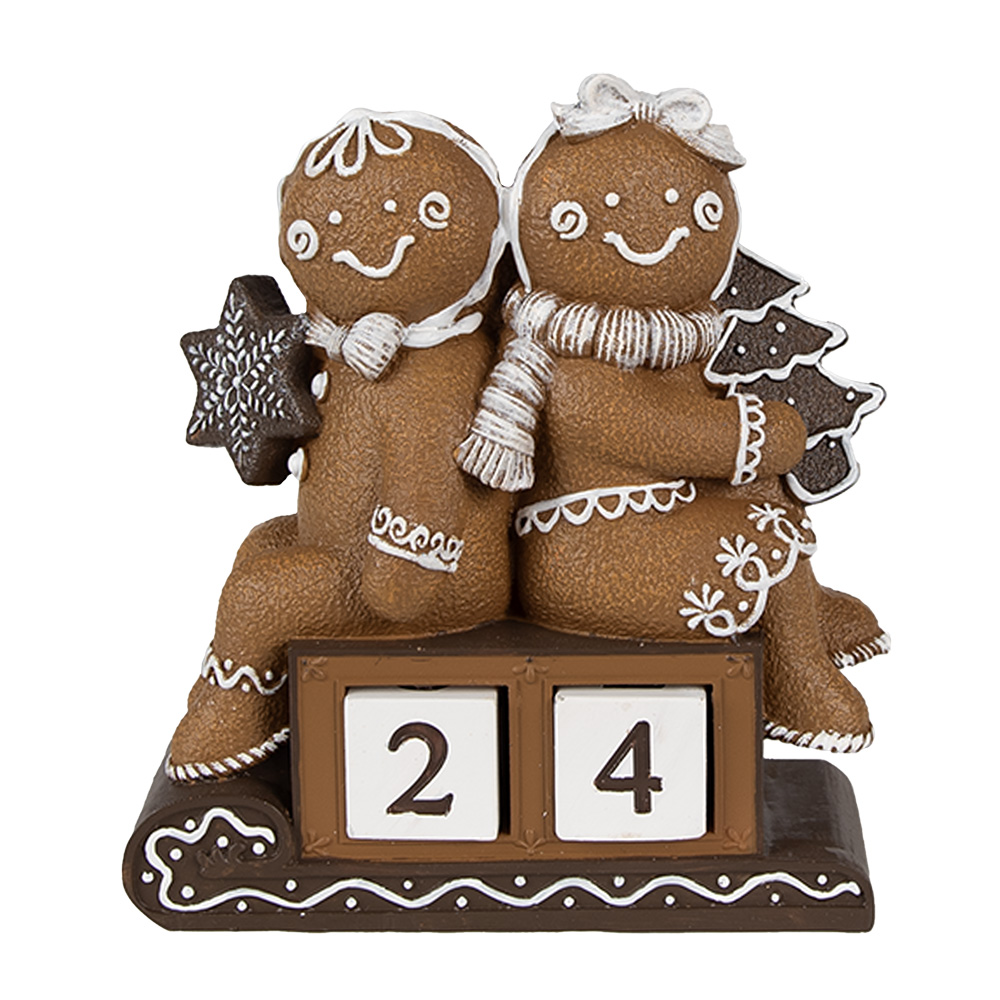 [6PR4311] Dekoration Lebkuchenmännchen mit Kalender Braun Weiß 11x4x13 cm