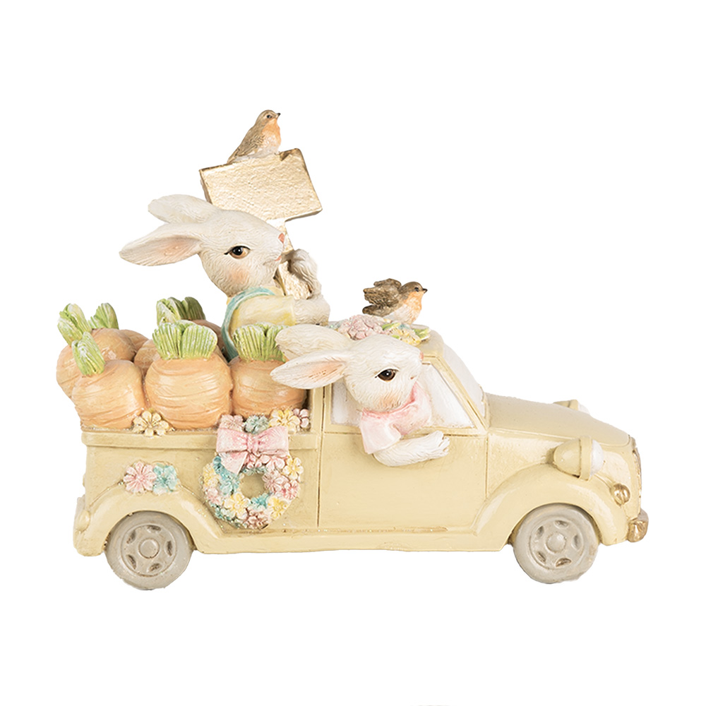 [6PR4388] Decoratie konijnen in auto 16x8x12 cm