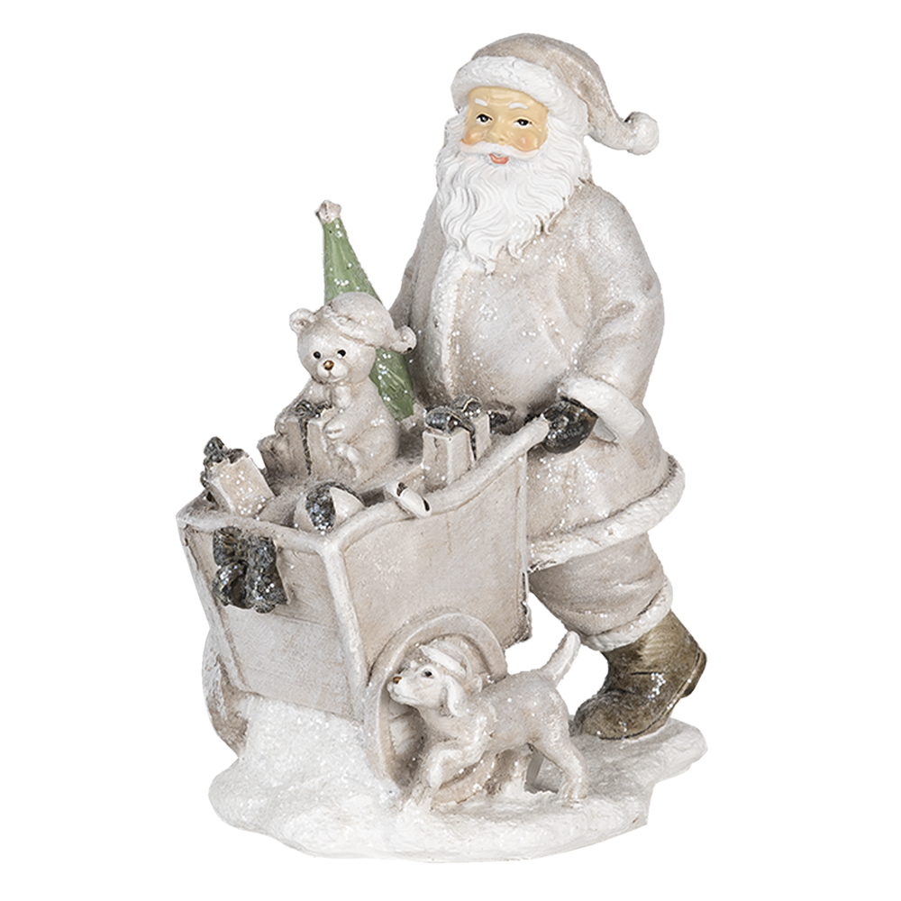 Decoratie kerstman met kar 12x8x15 cm