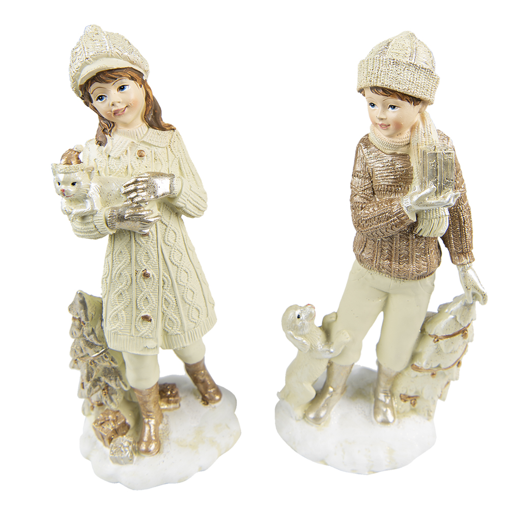[6PR4794] Set di statuette per decorazioni natalizie da 2 Bambini Beige 9x8x22 cm