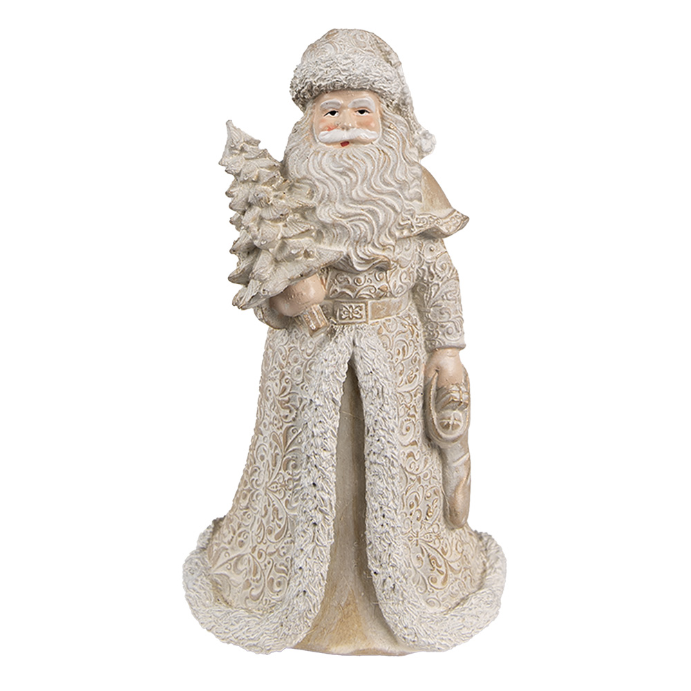 [6PR4963] Weihnachtsdeko Standbild Weihnachtsmann Goldfarbig, Weiß 8x8x15 cm