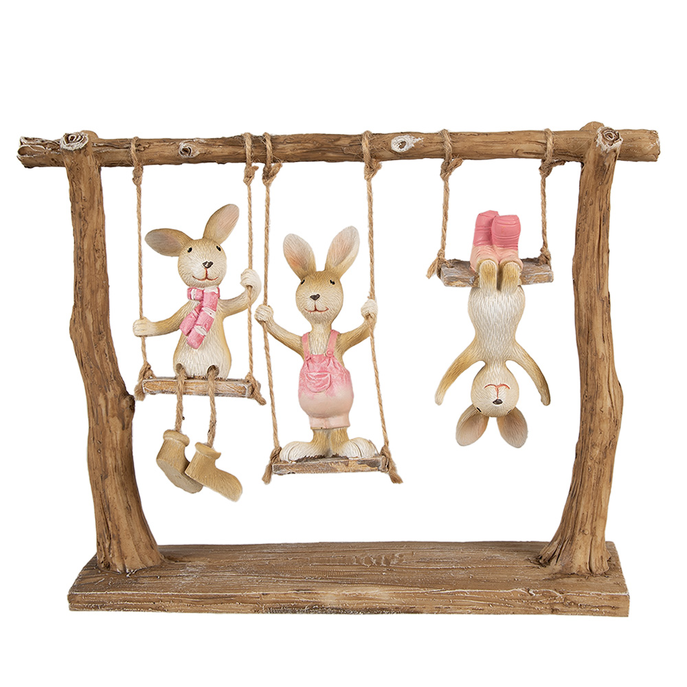 [6PR5010] Decoratie konijnen op schommel 26x6x20 cm