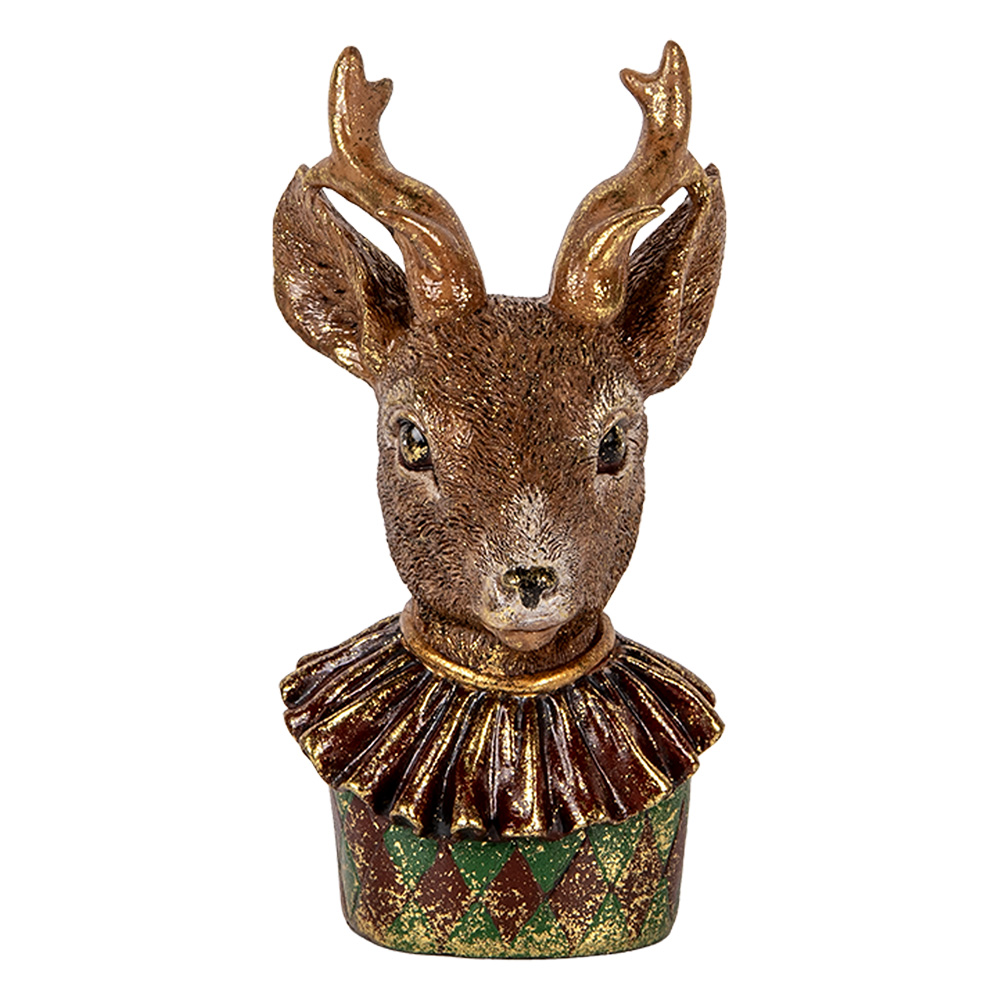 [6PR5085] Image de décoration Cerf Marron Rouge 13x11x22 cm