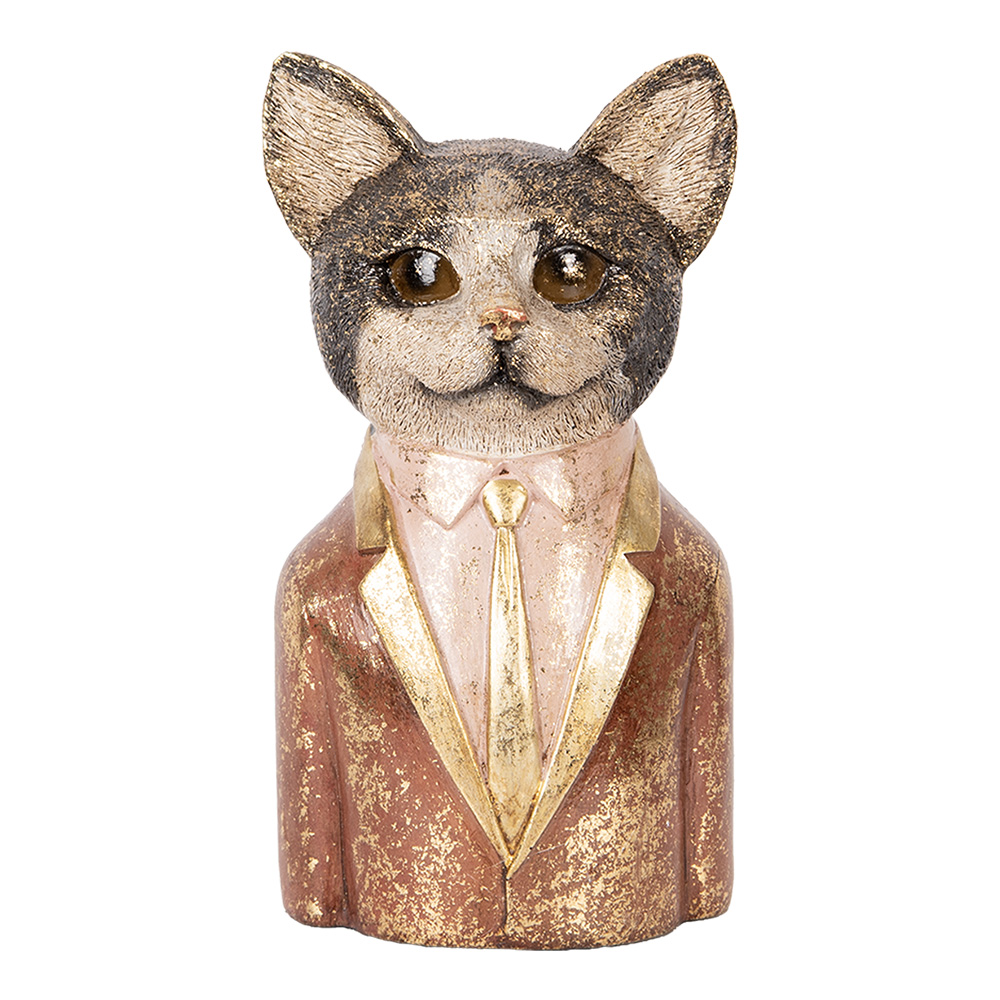 [6PR5096] Deko Katze Braun Rot 13x11x23 cm