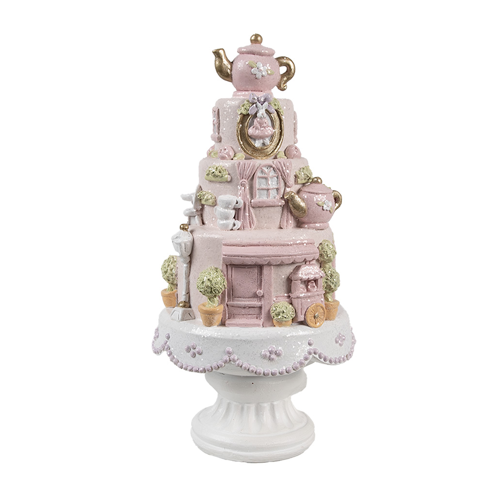 [6PR5166] Dekoration Torte Rosa Weiß Ø 13x27 cm