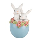 Statua Decorativa Conigli in uovo Bianco Blu 13x12x21 cm