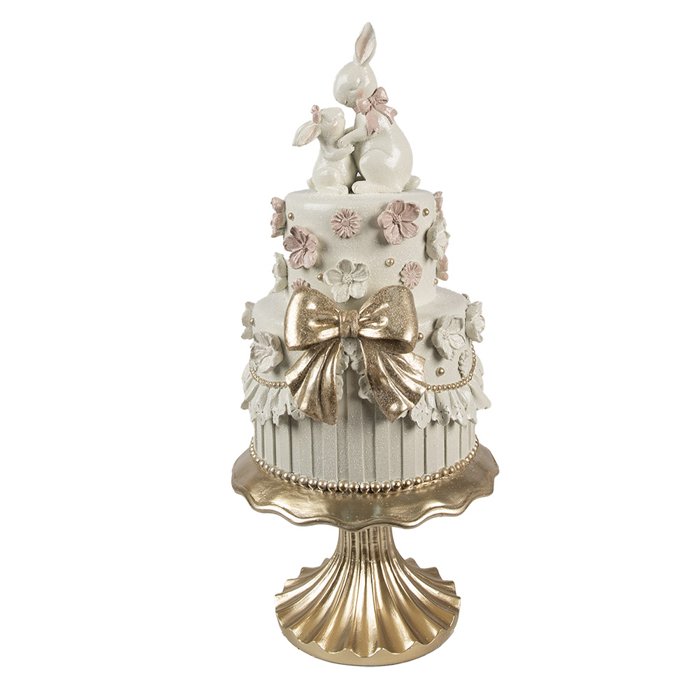 [6PR5227] Dekoration Torte Weiß Rosa Goldfarbig Ø 20x45 cm