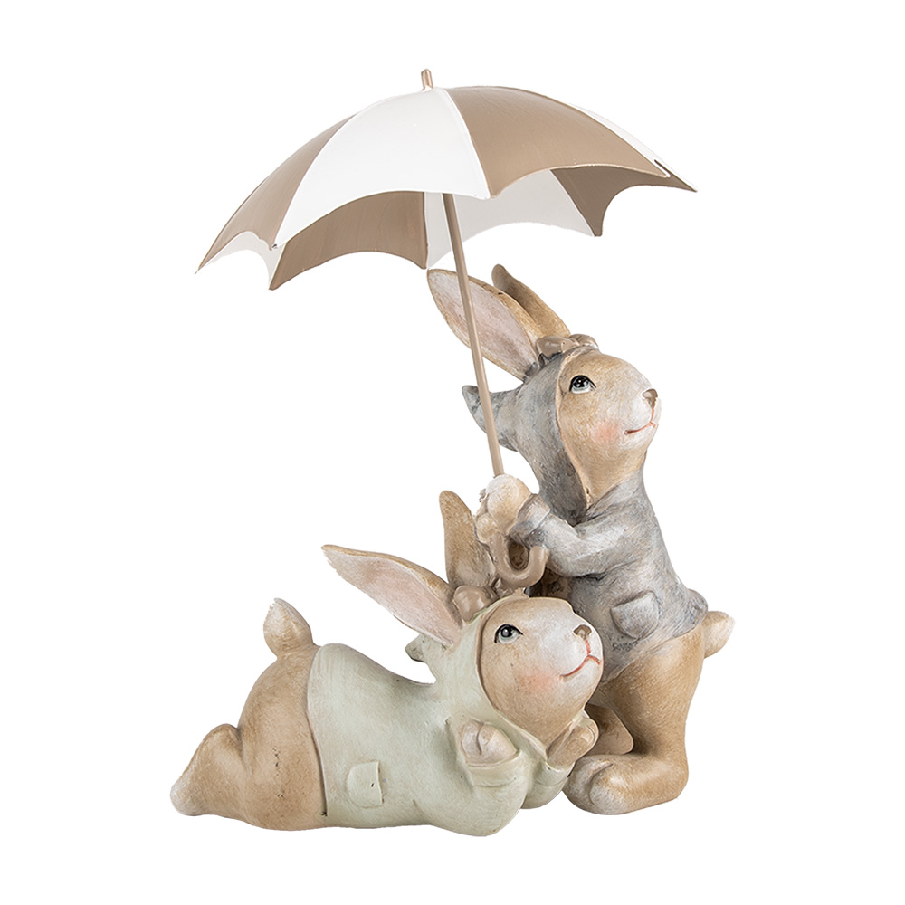Decoratie konijnen met paraplu 19x16x23 cm