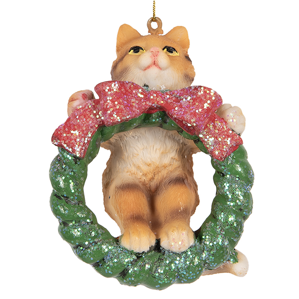 [6PR5313] Dekoration Anhänger Katze Braun Grün 6x5x9 cm