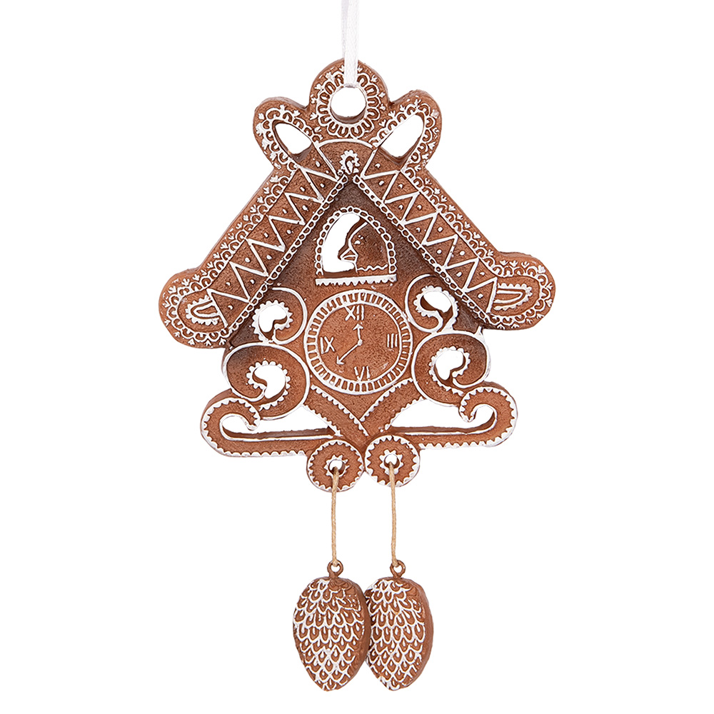 [6PR5315] Décoration pendante d'un maison Marron Blanc 12x2x18 cm