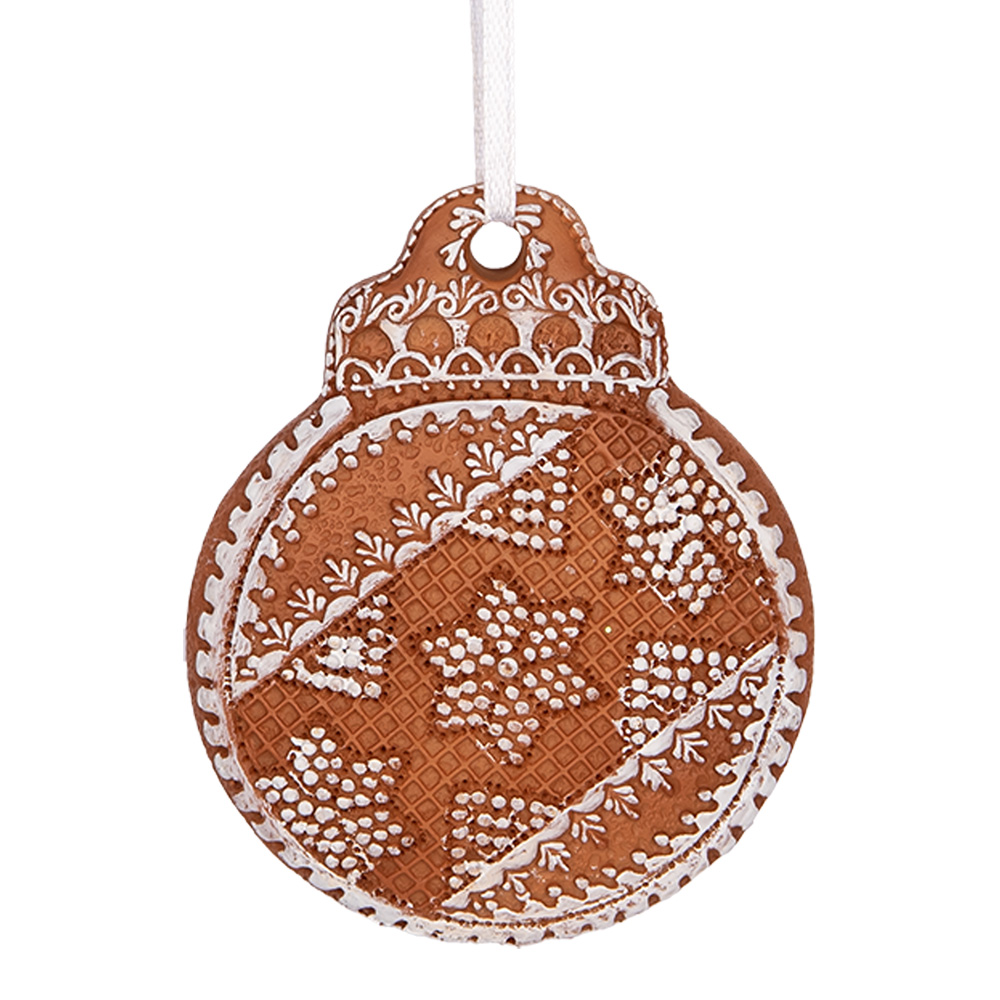 [6PR5316] Dekoration Anhänger Weihnachtskugel Braun Weiß 8x2x10 cm