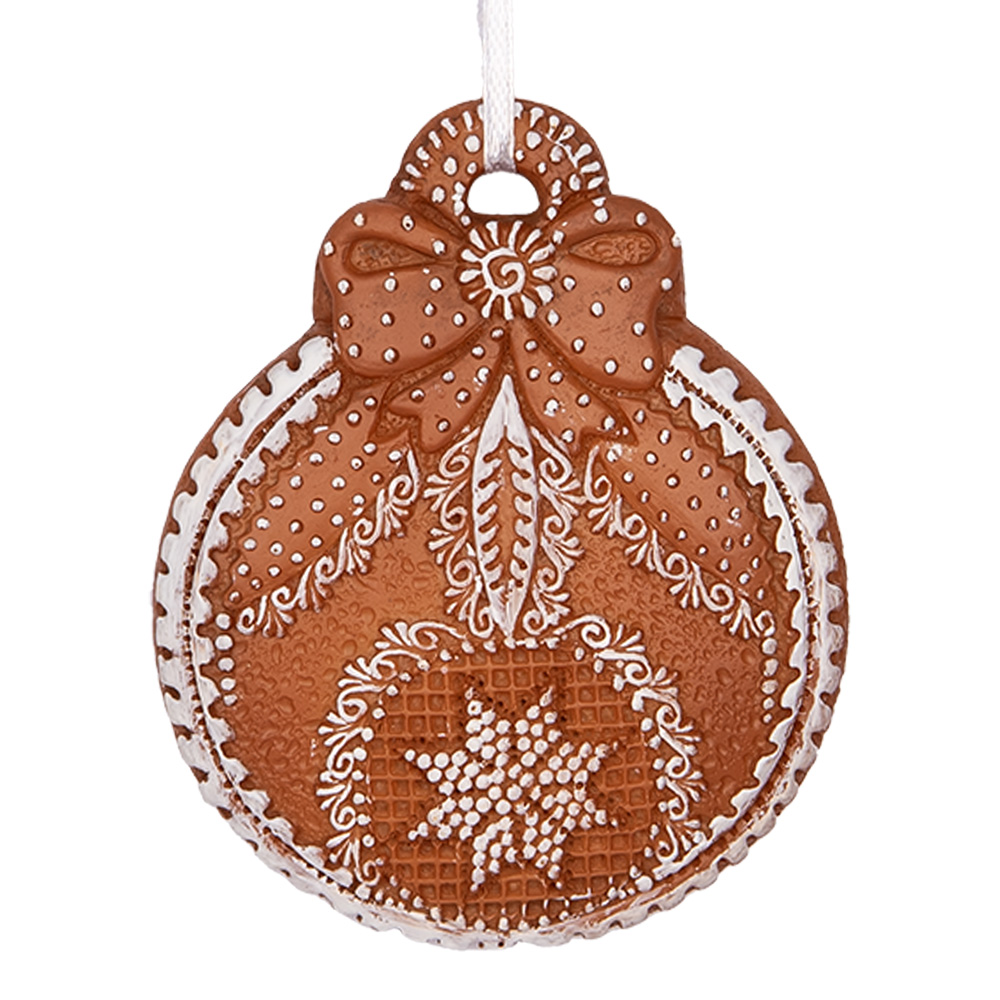 [6PR5317] Dekoration Anhänger Weihnachtskugel Braun Weiß 8x2x10 cm