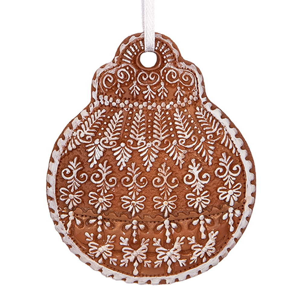 [6PR5318] Dekoration Anhänger Weihnachtskugel Braun Weiß 8x2x10 cm