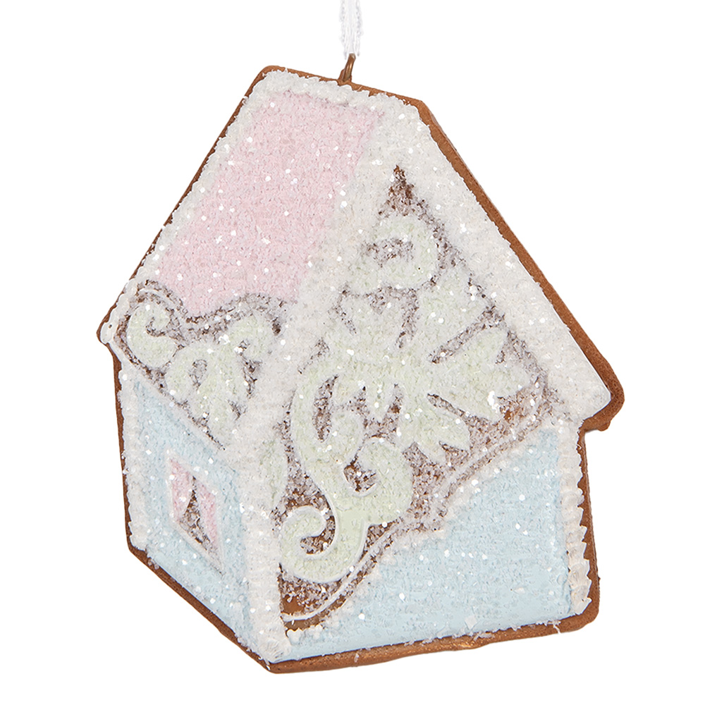 [6PR5341] Décoration pendante d'un maison Bleu Rose 9x1x10 cm