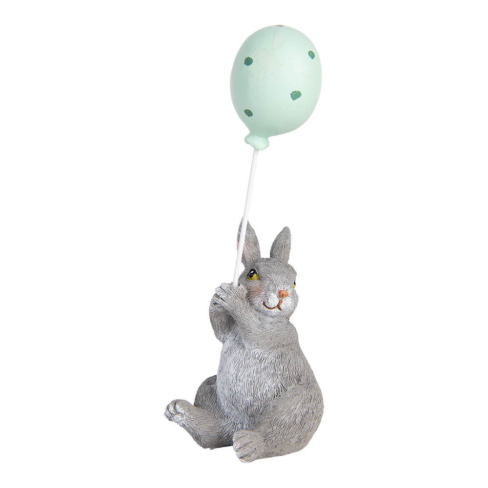 Image de décoration Lapin avec Ballon Gris Bleu 7x6x18 cm