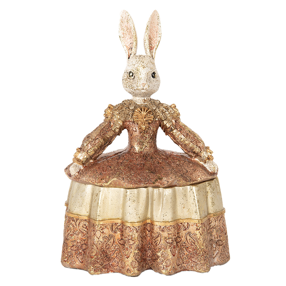 [6PR5509] Boîte à bijoux Lapin Beige Rose Couleur or 18x12x25 cm