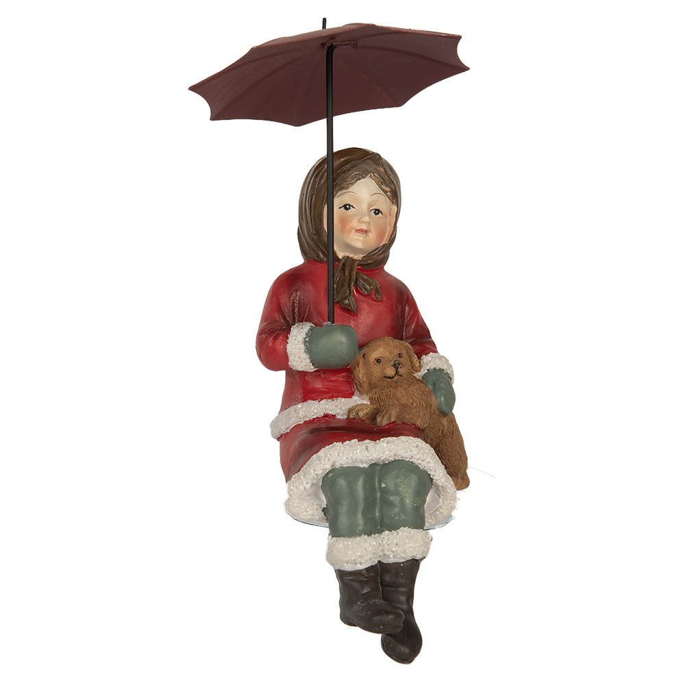 [6PR5523] Deko Kind mit Hund Rot Braun 10x7x19 cm