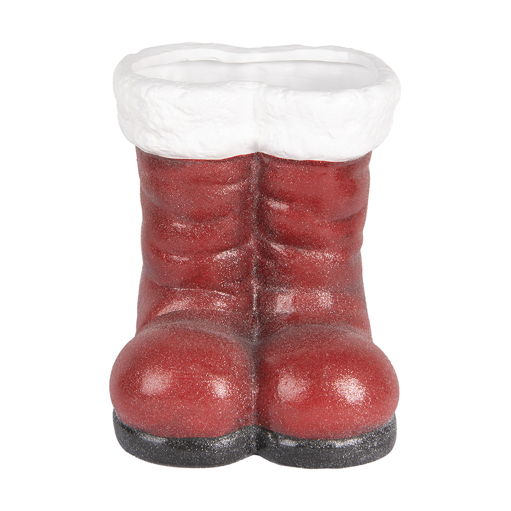 [6PR5525] Décoration Bottes Père Noël Rouge Blanc 22x22x23 cm