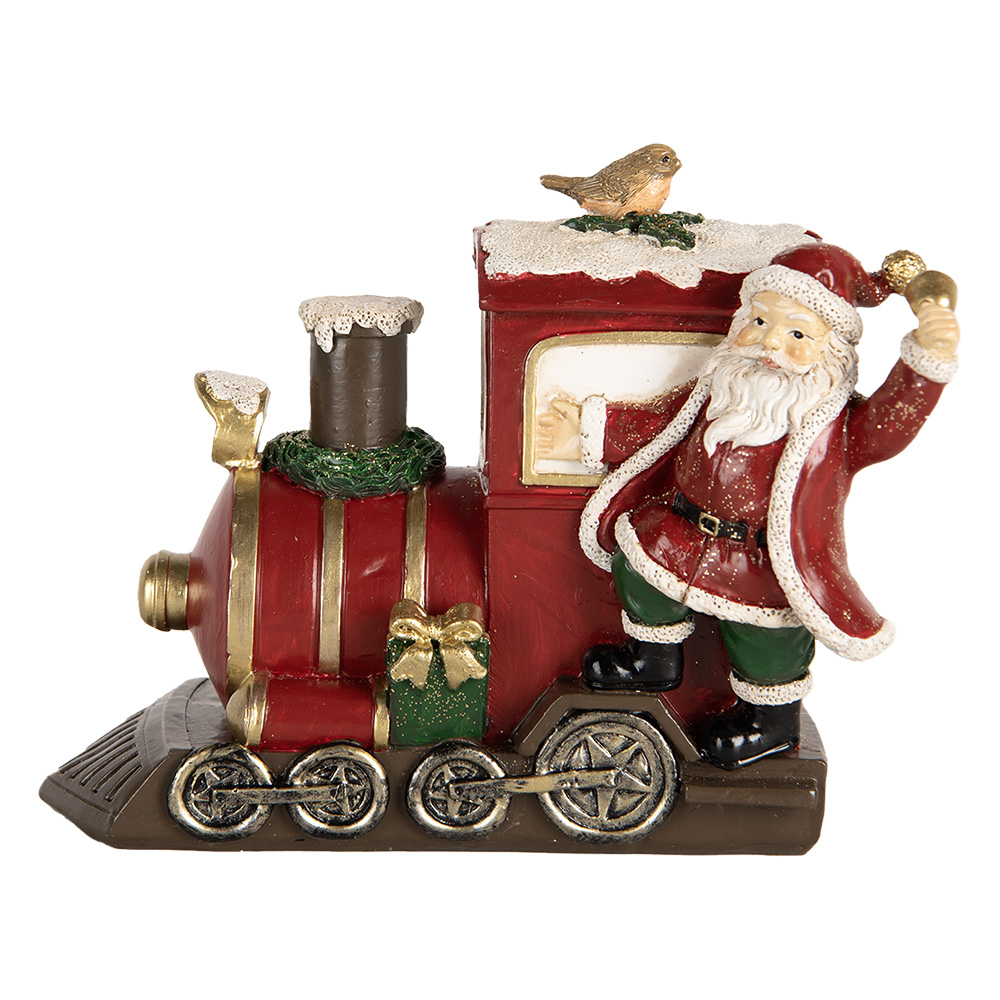 [6PR5669] Decorazione Natalizie Babbo Natale con locomotiva Rosso 16x10x13 cm
