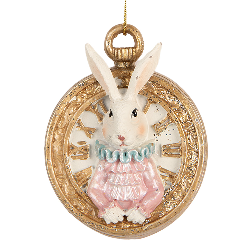 [6PR5714] Ciondolo Decorativo Bianco Coniglio Oro 6x3x7 cm