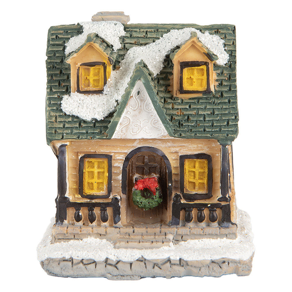 [6PR5735] Dekoration Haus mit LED Beige Grün 5x5x6 cm