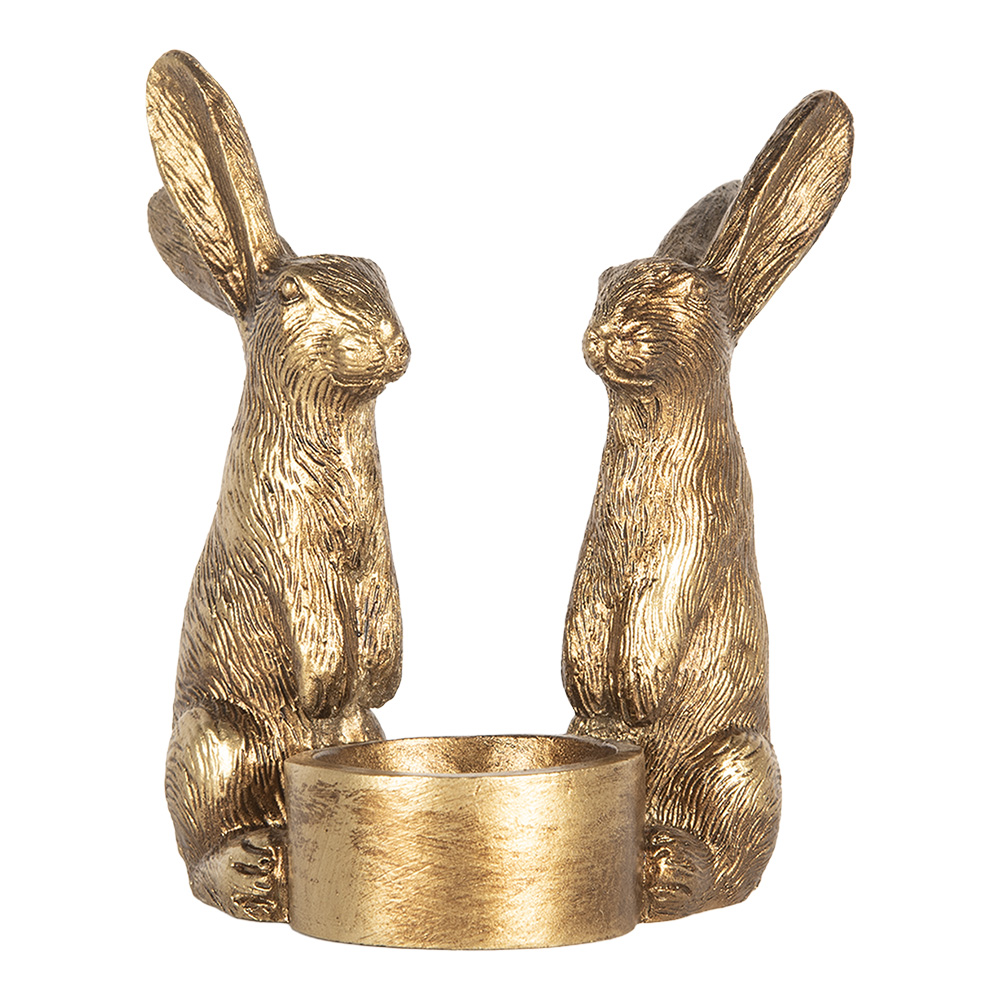 [6PR5741] Kerzenhalter Kaninchen Goldfarbig 10x8x12 cm