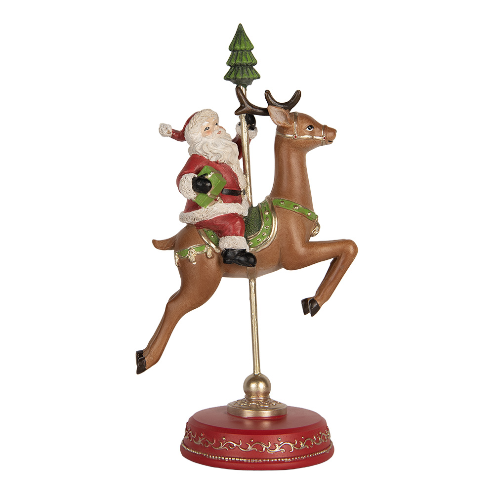 [6PR5763] Weihnachtsdeko Weihnachtsmann auf Rentier Rot Braun 16x11x30 cm