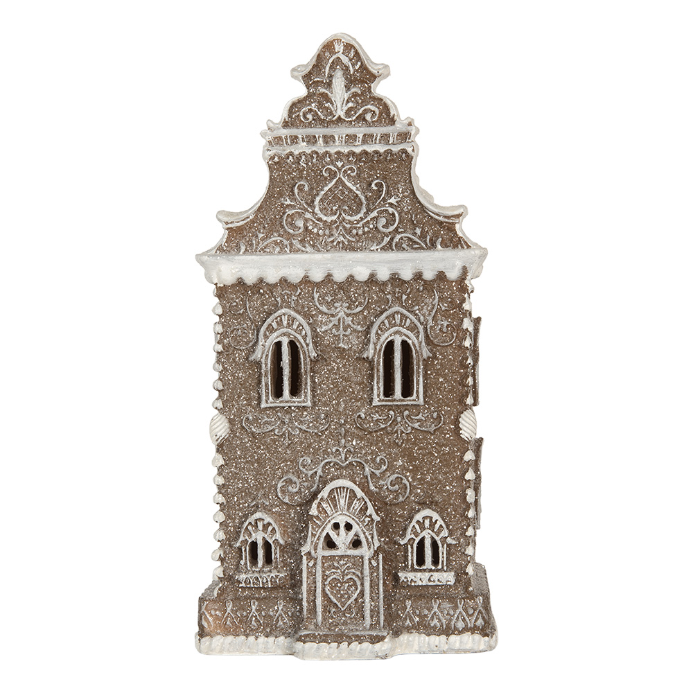 [6PR5815] Dekoration Haus mit LED Braun Weiß 12x11x25 cm
