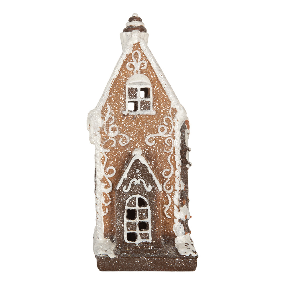 [6PR5825] Dekoration Haus mit LED Braun Weiß 15x9x20 cm