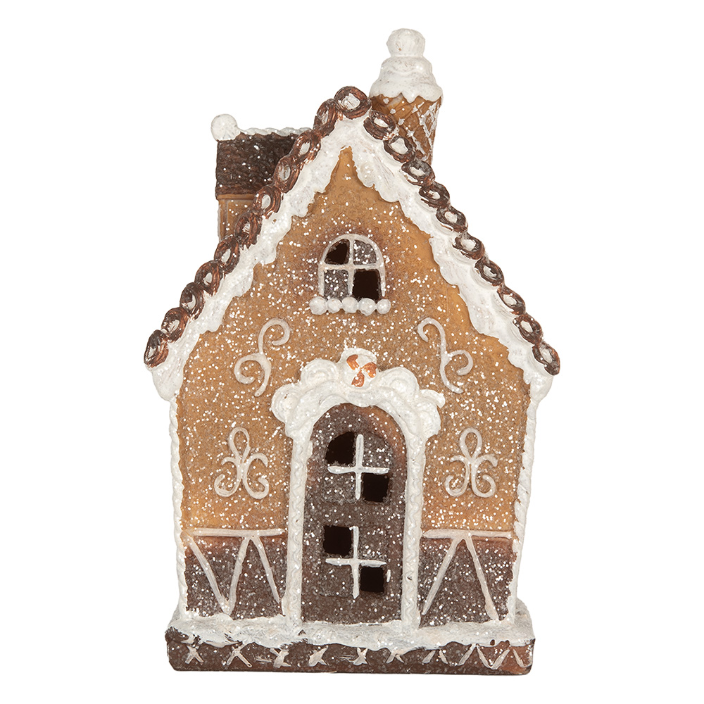 [6PR5827] Dekoration Haus mit LED Braun Weiß 13x9x20 cm