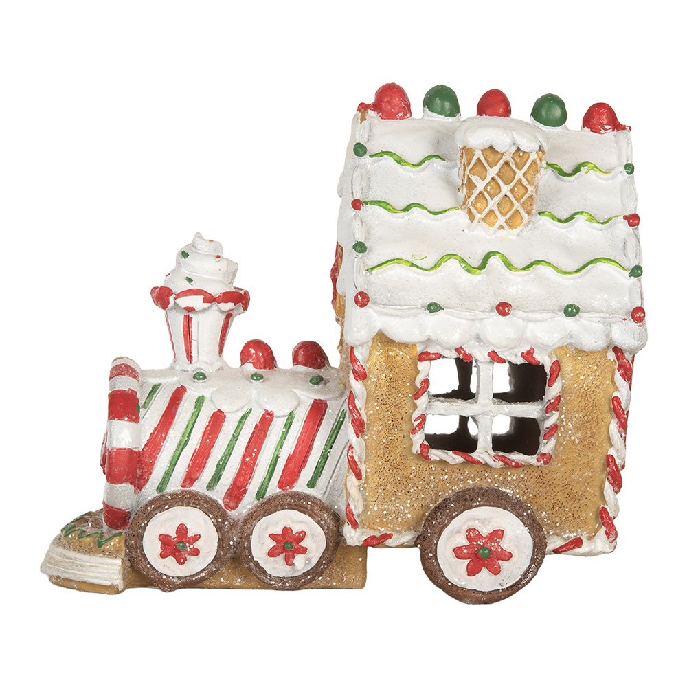 [6PR5840] Weihnachtsdeko Lokomotive mit LED Braun Weiß 21x12x17 cm