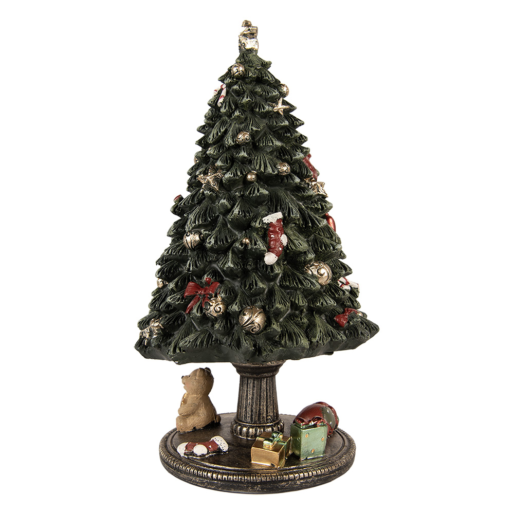 [6PR5875] Spieldose Weihnachtsbaum Grün Goldfarbig Ø 13x23 cm