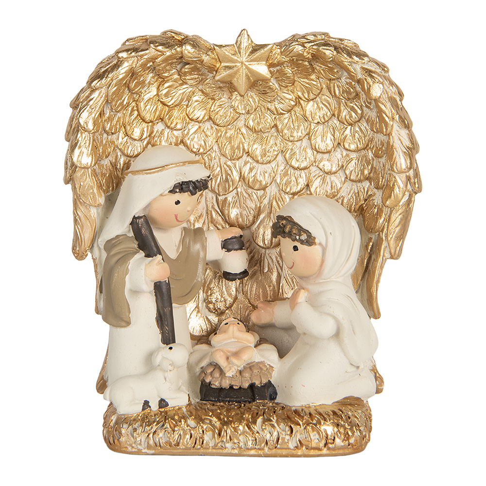 [6PR5898] Weihnachtsdeko Weihnachtsgruppe Goldfarbig Weiß 12x6x13 cm