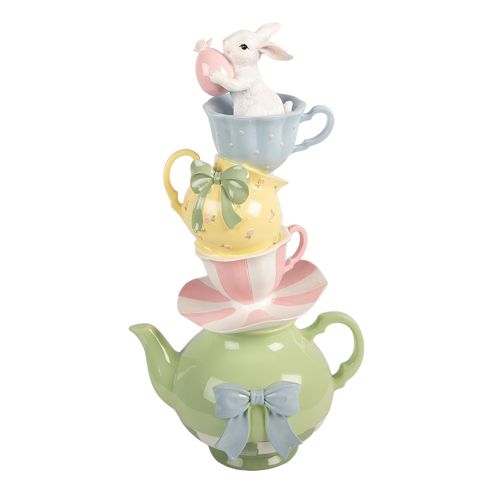 Decoratie theepot met kopjes gestapeld 25x19x45 cm