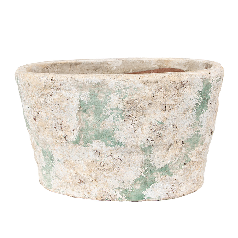 [6TE0533L] Pot de fleurs d`intérieur Beige Vert 25x16x15 cm